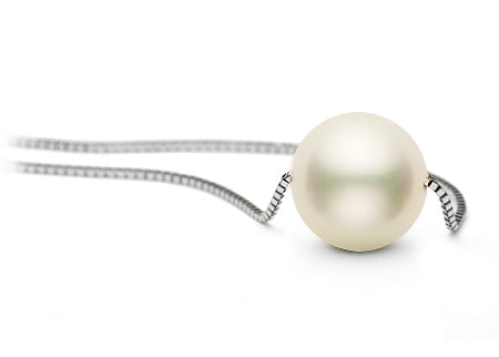 7.5-9mm AAA Quality Cream Japanese Akoya Pearl Solitaire Necklace with a Sterling Silver Chain