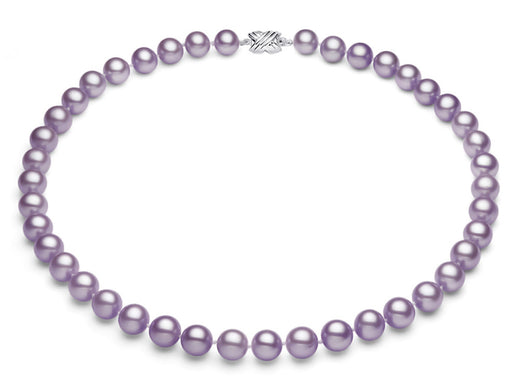8-10mm Lavender Freshwater Pearl Necklace AA+ Quality with a Tiffany-Style Sterling Silver Clasp