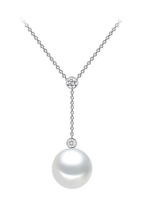 8.5-9.5mm AAA Japanese White Akoya Pearl Pendant with 16" Chain 14k White Gold & Diamonds
