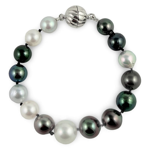 8.5-11.5mm Multicolor Tahitian and South Sea Cultured Pearl Bracelet AA+ Quality with a Stylish Magnetic Clasp, 7.2"