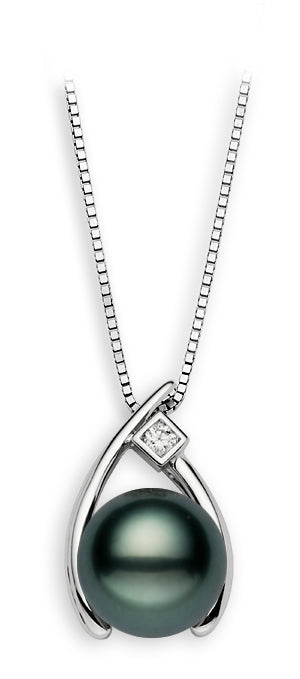 10-11mm AAA Quality Tahitian Pearl Pendant 14k White Gold & Diamond