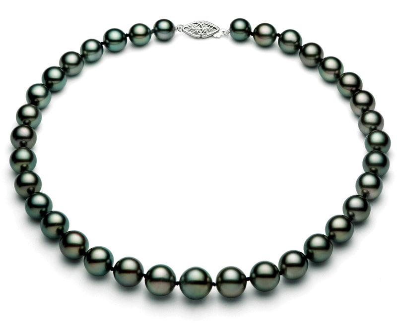 9.5-10.5mm Black Green Freshwater Pearl Necklace AA+ Quality