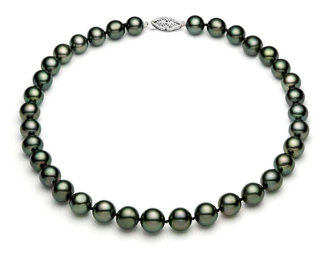 10-12mm Black/Green Tahitian Pearl Necklace AAA Quality