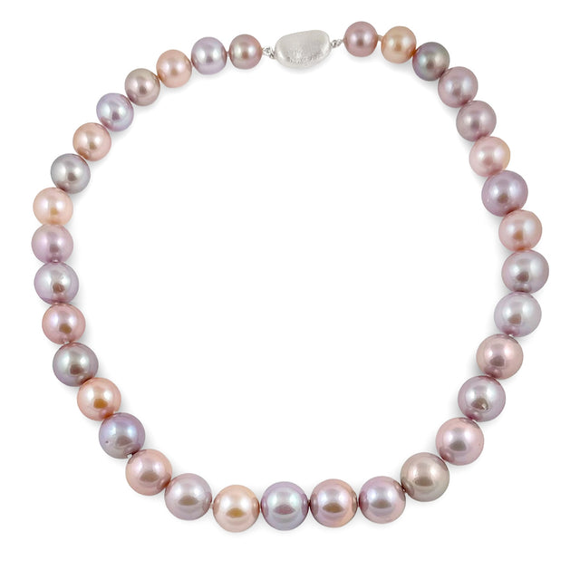 10-13mm Multicolor Freshwater Pearl Necklace AA+ Quality with a Stylish Sterling Silver Clasp, 17"