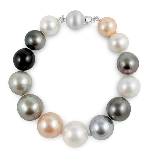10-13mm Multicolor Tahitian and Freshwater Pearl Bracelet AA+ Quality with a Stylish Sterling Silver Clasp, 7"