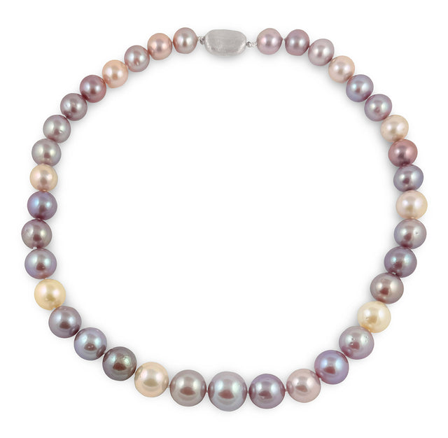 10-14mm Multicolor Freshwater Pearl Necklace AA+ Quality with a Stylish Sterling Silver Clasp, 17.5"