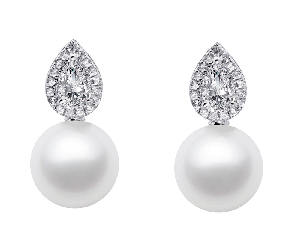 9-11.5mm Freshwater Pearl Earrings AAA Quality 14k White Gold and White Sapphires