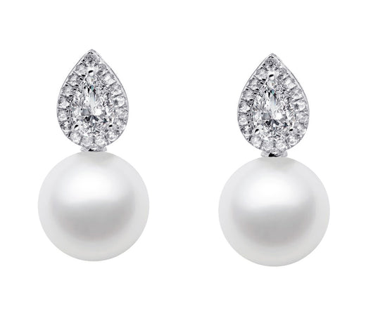 9-11.5mm Freshwater Pearl Earrings AAA Quality 14k White Gold and White Sapphires
