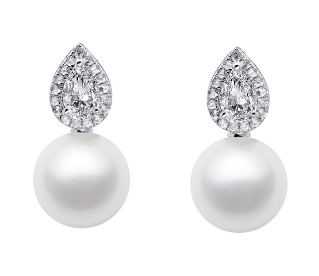 9-11.5mm Freshwater Pearl Earrings AAA Quality 14k White Gold and White Sapphires