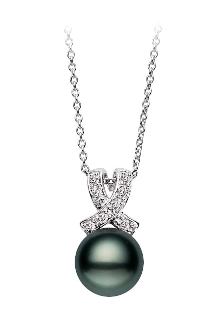 11-12mm AAA Quality Tahitian Pearl Pendant 14k White Gold & Diamonds
