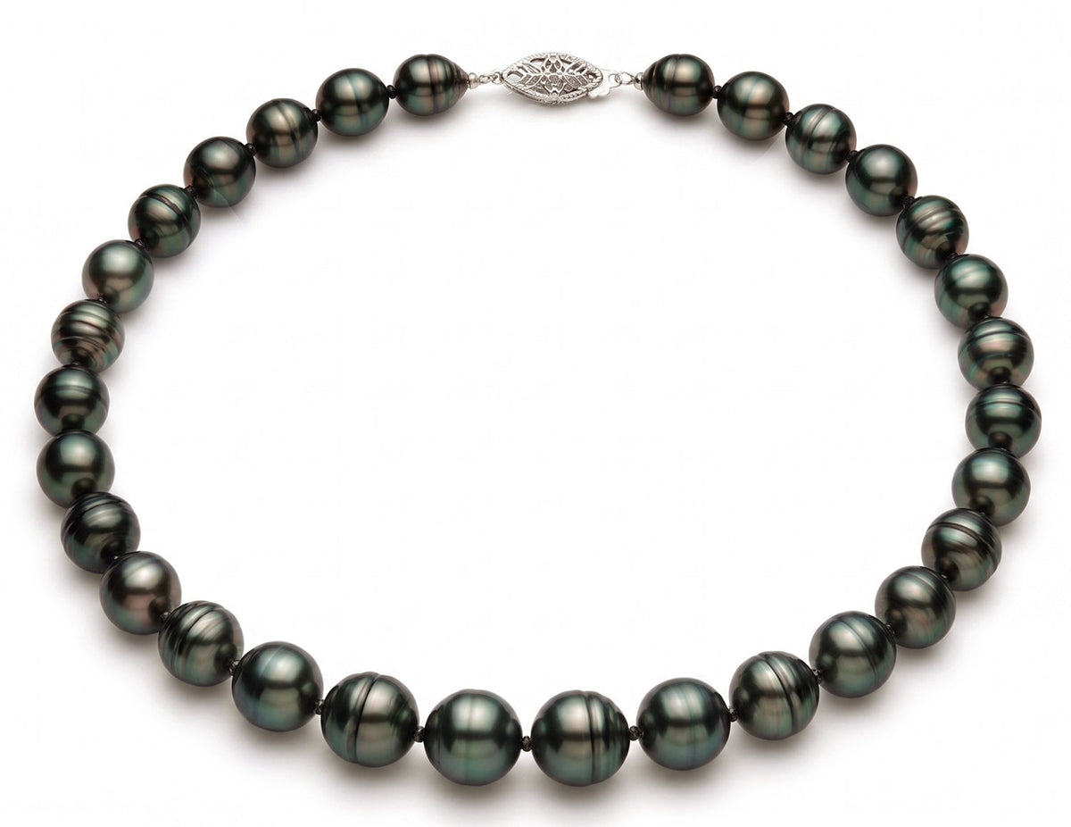 8-11mm Baroque Black Tahitian Pearl Necklace AA Quality 16"