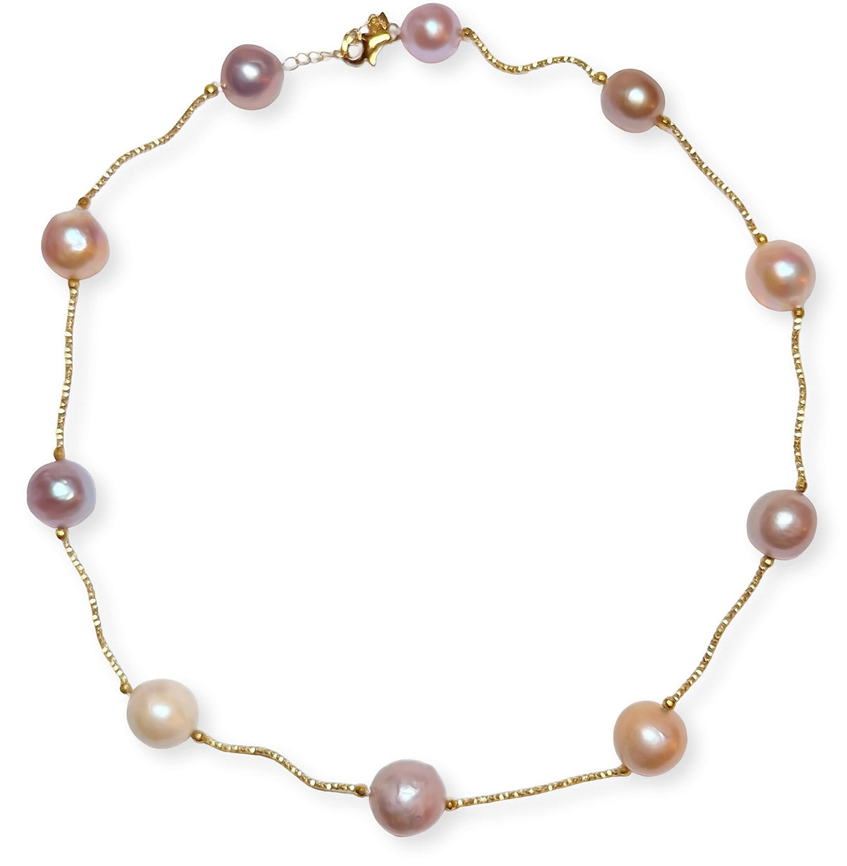 11-14mm Multicolor Freshwater Cultured Pearl Tin Cup Necklace for Women Yellow Gold Plated Sterling Silver 18"