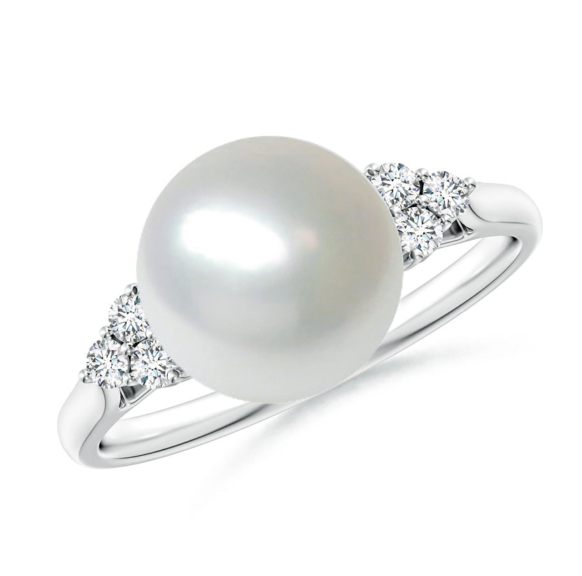 12-12.5mm White South Sea Cultured Pearl Ring AAA Quality 18k White Gold & Diamonds