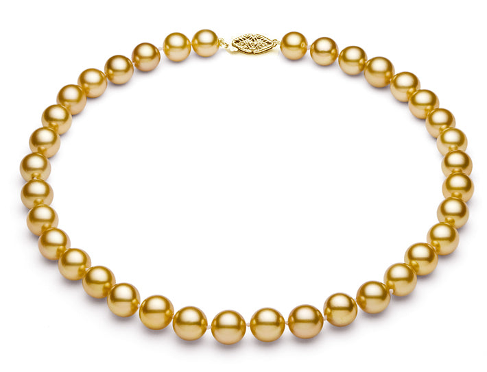 12-14mm Golden Freshwater Pearl Necklace AA+ Quality 14k Gold Clasp