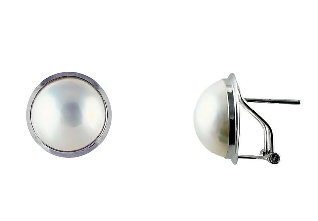 12.5-13mm Whtie Mabe South Sea Pearl Clip on Earrings 14k White Gold