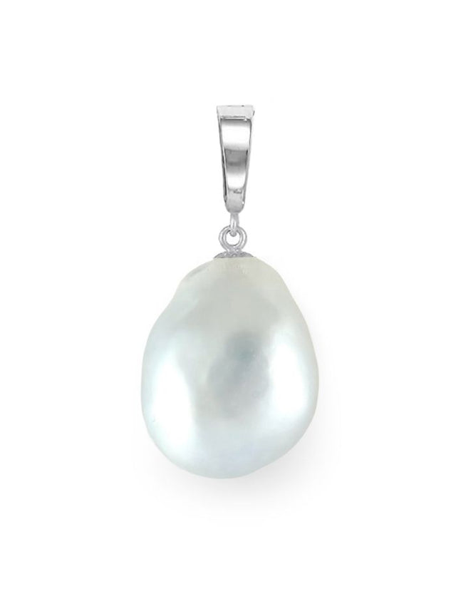 12.5x16mm Silver Gray Baroque South Sea Pearl Pendant AA+ Quality 14k White Gold