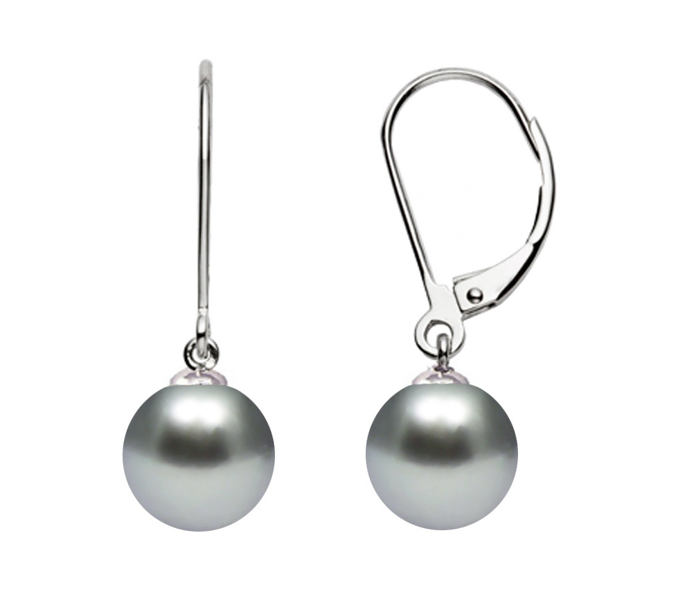 12mm Gray Tahitian Pearl Leverback Earrings AA+ Quality Sterling SIlver