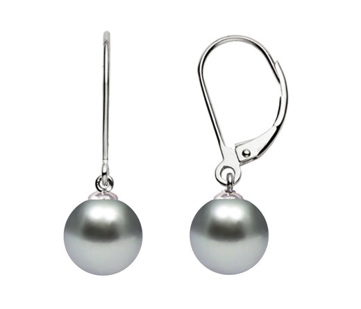 12mm Gray Tahitian Pearl Leverback Earrings AA+ Quality Sterling SIlver