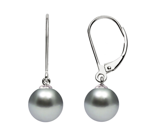 12mm Gray Tahitian Pearl Leverback Earrings AA+ Quality Sterling SIlver