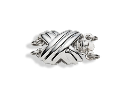 14K White Gold Double Strand Tiffany Style X Shape Clasp