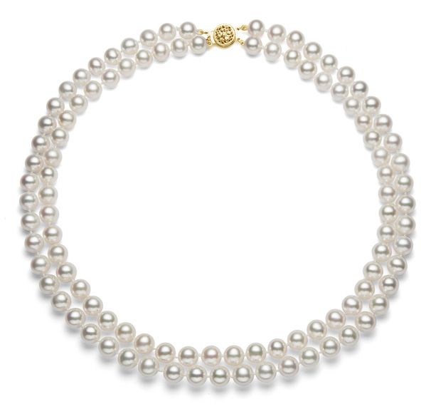 5-5.5mm Double Strand White Freshwater Pearl Necklace AAA Quality 14k Yellow Gold 17"