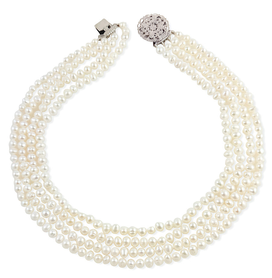 5.5-6mm Four Strand White Freshwater Pearl Necklace A+ Quality 16"