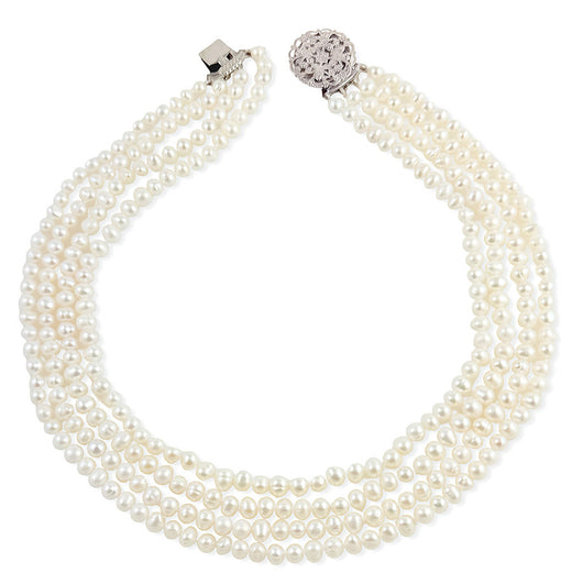 5.5-6mm Four Strand White Freshwater Pearl Necklace A+ Quality 16"