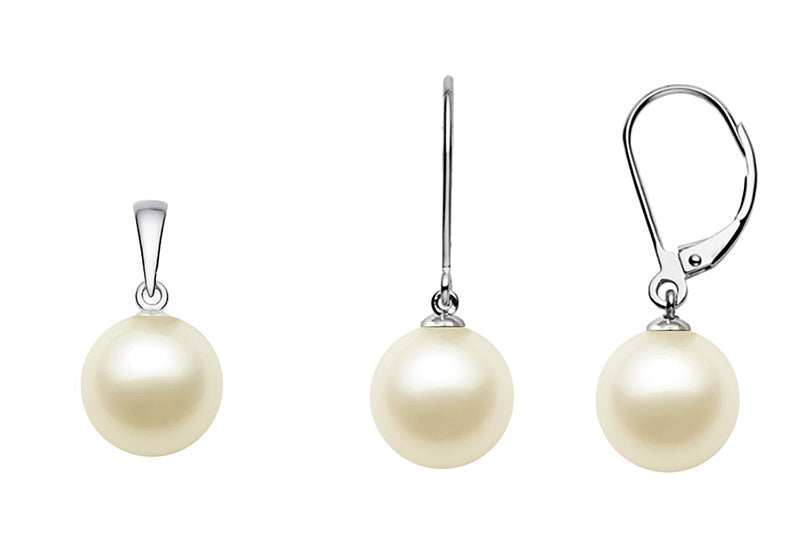 6.5-7.5mm Cream Japanese Akoya Cultured Pearl Set AAA Quality Sterling Silver