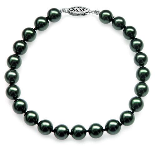 6.5-7mm Black Green Japanese Akoya Cultured Pearl Bracelet AAA Quality