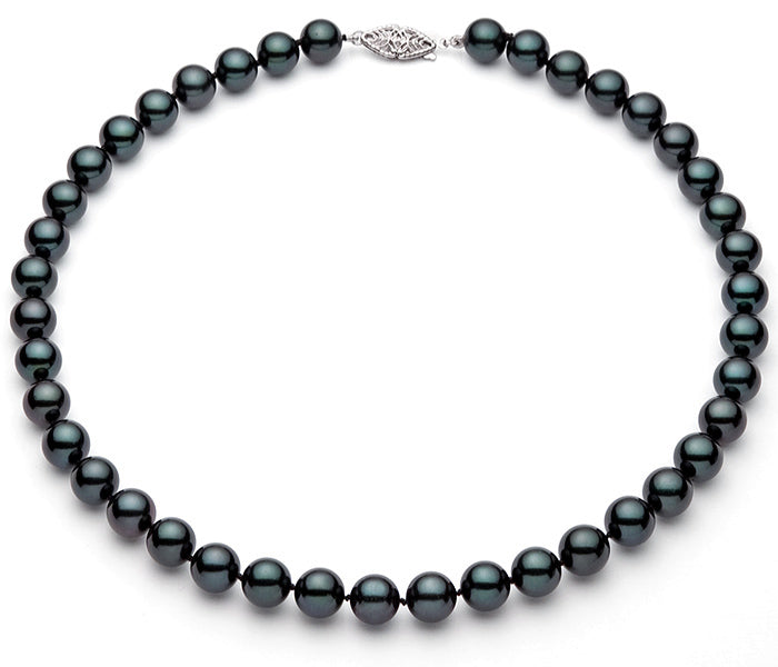 7-7.5mm Black Akoya Saltwater Cultured Pearl Necklace AA+ Quality