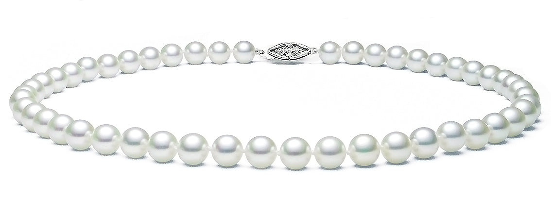 6.5-7mm Hanadama White Japanese Cultured Akoya Saltwater Pearl Necklace with a 14k Gold Clasp