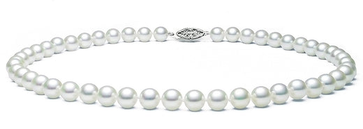 6.5-7mm Hanadama White Japanese Cultured Akoya Saltwater Pearl Necklace with a 14k Gold Clasp