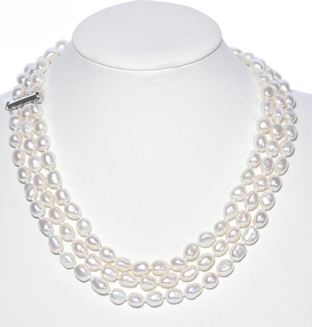 6.5-7mm Triple Strand White Freshwater Pearl Necklace AA+ Quality 18"