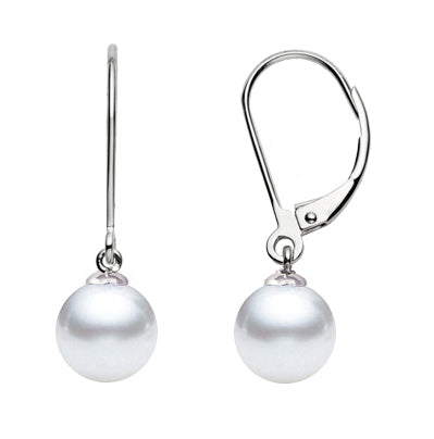 7-9.5mm AAA Japanese Cultured Akoya Pearl Earrings 14k Gold