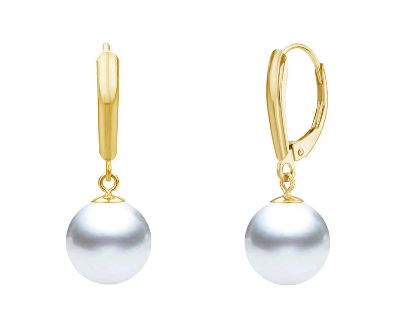 6.5-9.5mm AAA Japanese Cultured Akoya Pearl Earrings 14k Yellow Gold