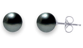 6.5-9.5mm Black Akoya Cultured Pearl Stud Earrings