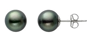6.5-9mm AAA Japanese Black Akoya Cultured Pearl Stud Earrings