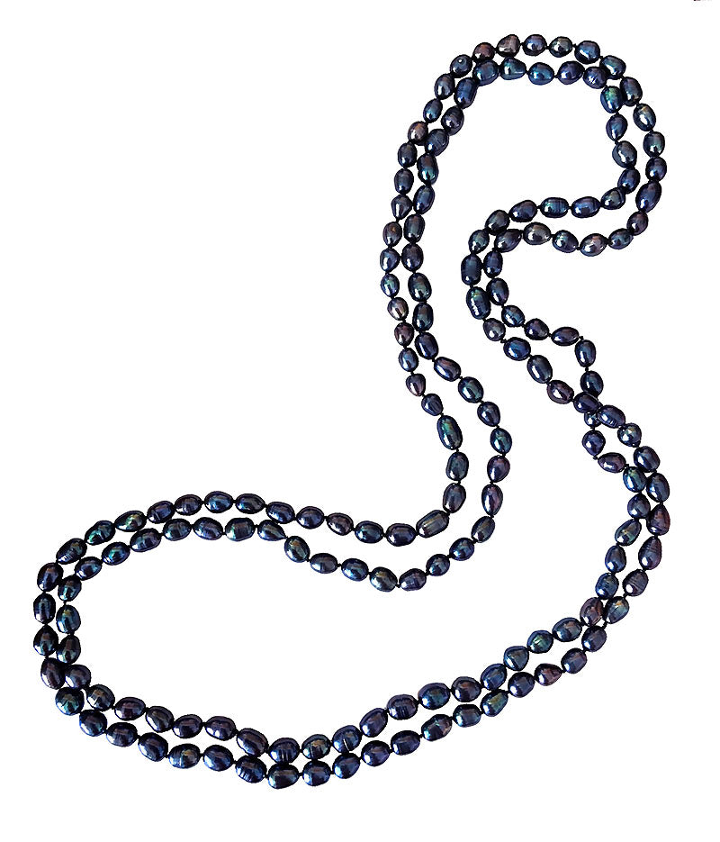 6.5x8mm Black Freshwater Cultured Pearl Necklace AA+ Quality 48"