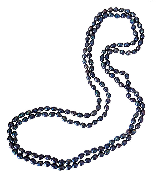 6.5x8mm Black Freshwater Cultured Pearl Necklace AA+ Quality 48"