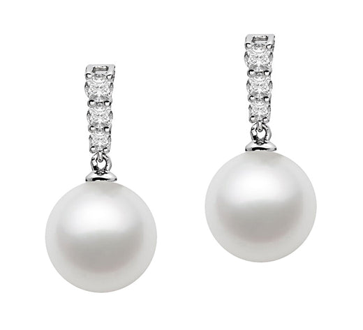 7.5-11mm Freshwater Pearl Earrings AAA Quality 14k White Gold & White Sapphires