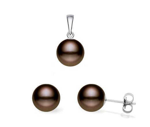 7-9mm Classic Cocoa Freshwater Cultured Pearl Set AAA Quality Sterling Silver