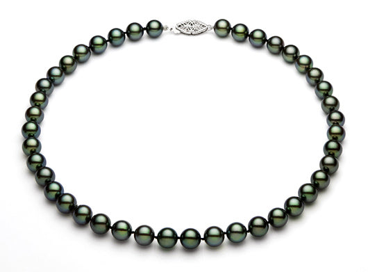 7.5-8.5mm Japanese Black Akoya Pearl Necklace AAA Qualtiy 16"