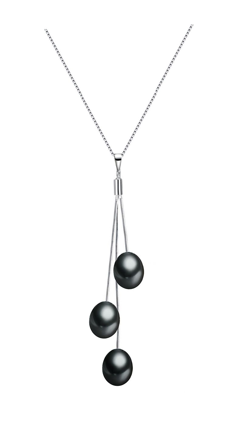 7-7.5mm Black Freshwater Cultured Pearl Pendant Necklace AAA Quality with 18" Sterling Silver Chain
