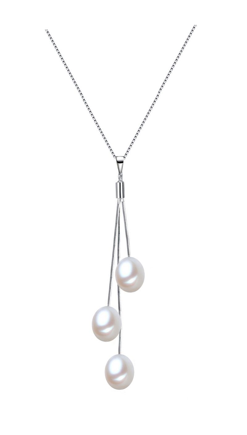 7-7.5mm Charming White Freshwater Cultured Pearl Pendant Necklace AAA Quality with Sterling Silver Chain 18"