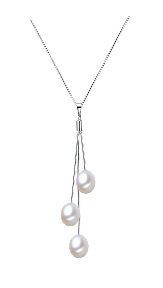 7-7.5mm Charming White Freshwater Cultured Pearl Pendant Necklace AAA Quality with Sterling Silver Chain 18"