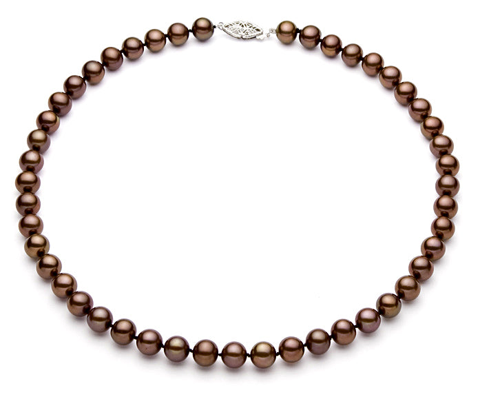 7-7.5mm Classic Cocoa Freshwater Pearl Necklace AAA Quality 17"
