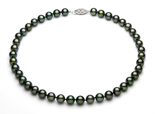 7-7.5mm Japanese Black Akoya Pearl Necklace AA+ Quality