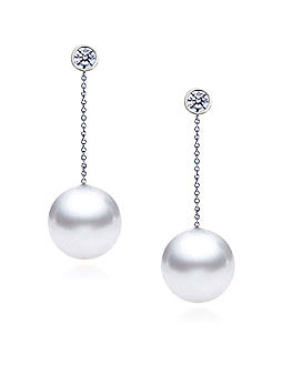 7-9mm AAA Japanese Cultured Akoya Pearl Earrings 14k White Gold & Diamonds