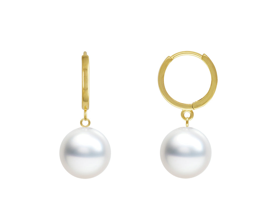 7-9.5mm AAA Japanese Akoya Cultured Pearl Earrings 14k Yellow Gold