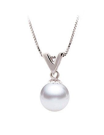7-9.5mm AAA Japanese Akoya Pearl Pendant 14k White Gold